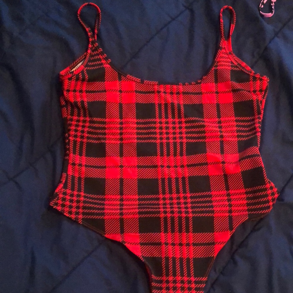 SHEIN Red and Black Checkered Bodysuit
